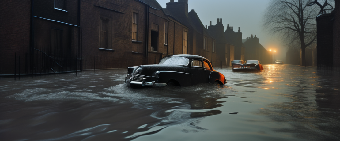 Flooded Coton Crescent: When Winter Waters Met Vintage Wheels in Shropshire's Past